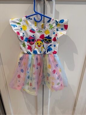 PatPat 2t White Multicolor Baby Shark Tulle Dress